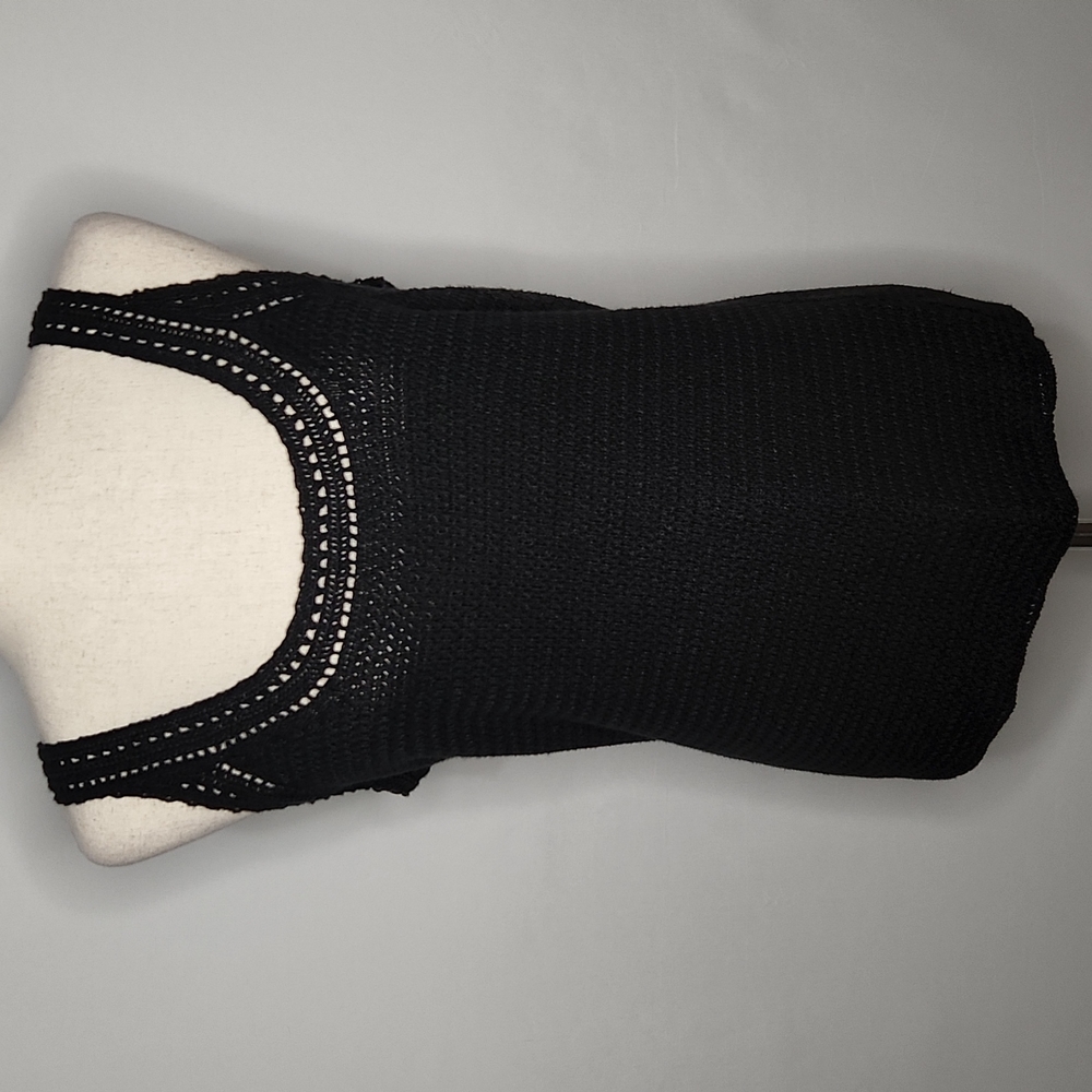 VGUC LRL Lauren Ralph Lauren Black Linen Crochet Scoop Neck Tank Top Size Large